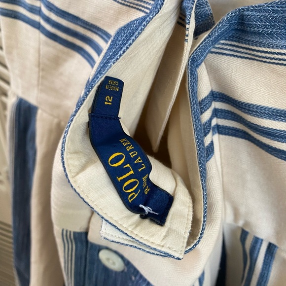 Polo by Ralph Lauren Dress - Criss cross Fit and Flare Blue Cream Size 12 - Picture 7 of 11